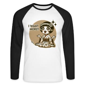 Geisha japonaise chibi - T-shirt baseball manches longues Homme - blanc/noir - Devant - Nik (191cm)