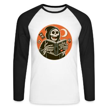 Sensenmann liest Ratgeber Buch für das Leben - Unisex Baseballshirt langarm - Weiß/Schwarz - Vorne - Nik (191cm)
