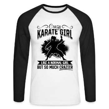 Folle fille de karaté comme une fille normale mais tellement - T-shirt baseball manches longues Homme - blanc/noir - Devant - Nik (191cm)