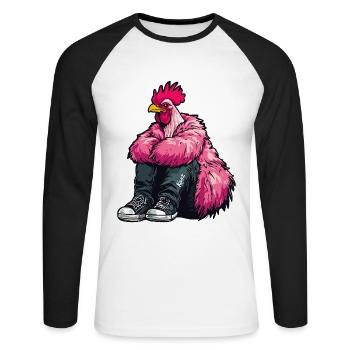 Coq de mode à la mode en plume rose Veste de poulet - T-shirt baseball manches longues Homme - blanc/noir - Devant - Nik (191cm)