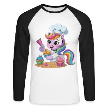 Mignon Licorne Boulanger Arc-en-ciel Cuisson Cupcake Cadeaux - T-shirt baseball manches longues Homme - blanc/noir - Devant - Nik (191cm)