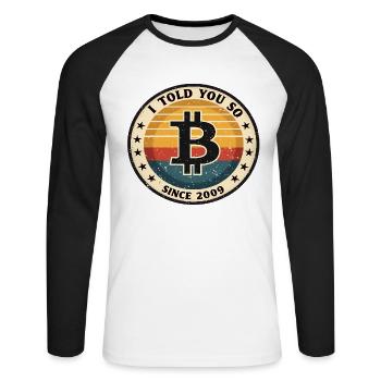 Retro Bitcoin Design - Crypto Fashion pour - T-shirt baseball manches longues Homme - blanc/noir - Devant - Nik (191cm)