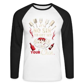 Funny BBQ Men Women Grilling Meat Smoking Barbecue - Unisex Long Sleeve Baseball T-Shirt - white/black - Front - Nik (191cm)