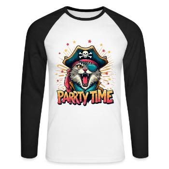 Chat Pirate Carnaval Costume Cologne Alaaf Anniversaire - T-shirt baseball manches longues Homme - blanc/noir - Devant - Nik (191cm)