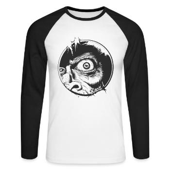 An eye peeks through the hole - Unisex Long Sleeve Baseball T-Shirt - white/black - Front - Nik (191cm)