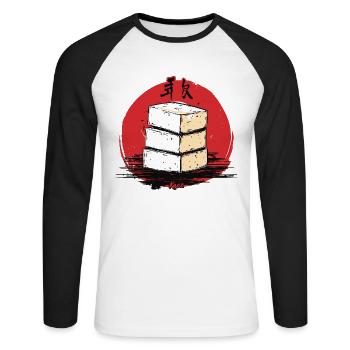 Une pile de tofu japonais - T-shirt baseball manches longues Homme - blanc/noir - Devant - Nik (191cm)