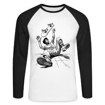 Typical Skater Fall – Humorous Shirt - Unisex Long Sleeve Baseball T-Shirt - white/black - Front - Nik (191cm)