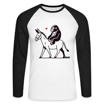 Gorilla reitet auf einem Esel - Unisex Baseballshirt langarm - Weiß/Schwarz - Vorne - Nik (191cm)