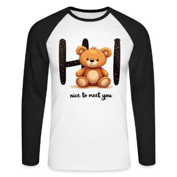 Cute teddy bear motif – children's fashion with a heart - Unisex Long Sleeve Baseball T-Shirt - white/black - Front - Nik (191cm)