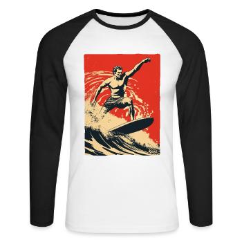 Oldschool Retro Surfing - Unisex Long Sleeve Baseball T-Shirt - white/black - Front - Nik (191cm)