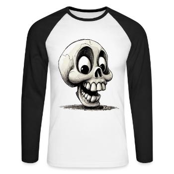 Super lustiger, seltsamer, glücklicher Totenkopf - Unisex Baseballshirt langarm - Weiß/Schwarz - Vorne - Nik (191cm)