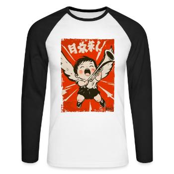 Shabby Chic Angel Jack with Trumpet - Unisex Long Sleeve Baseball T-Shirt - white/black - Front - Nik (191cm)