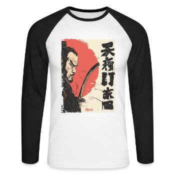 Japanische Rote Sonne Samurai - Unisex Baseballshirt langarm - Weiß/Schwarz - Vorne - Nik (191cm)