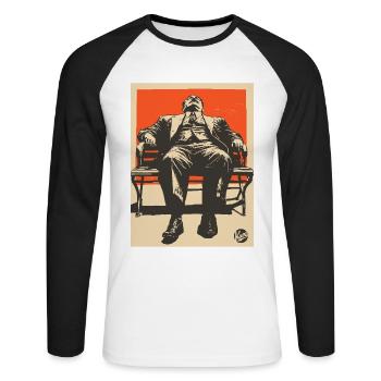 Propaganda Boreout Man on Bench - Unisex Long Sleeve Baseball T-Shirt - white/black - Front - Nik (191cm)