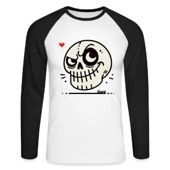 Funny cartoon skull skull with heart - Unisex Long Sleeve Baseball T-Shirt - white/black - Front - Nik (191cm)