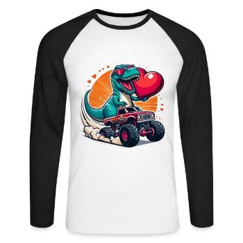 Valentinstag Dino Herz Monstertruck Verliebt Liebe - Unisex Baseballshirt langarm - Weiß/Schwarz - Vorne - Nik (191cm)
