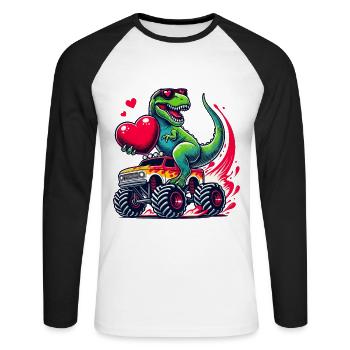 Valentine's Day Dinosaur Heart Monster Truck Funny - Unisex Long Sleeve Baseball T-Shirt - white/black - Front - Nik (191cm)
