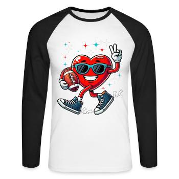 Saint-Valentin Football Chucks Coeur Amérique Drôle - T-shirt baseball manches longues Homme - blanc/noir - Devant - Nik (191cm)