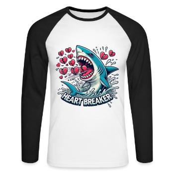Valentinstag Hai Taucher Urlaub Herz Lustig Meer - Unisex Baseballshirt langarm - Weiß/Schwarz - Vorne - Nik (191cm)