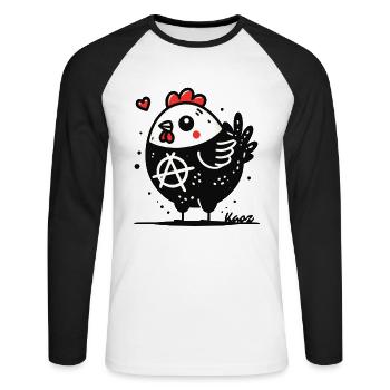 Lustiges Anarchie-Huhn - Unisex Baseballshirt langarm - Weiß/Schwarz - Vorne - Nik (191cm)