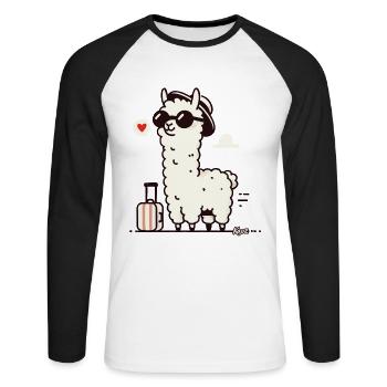 Lama de voyage avec valise - T-shirt baseball manches longues Homme - blanc/noir - Devant - Nik (191cm)