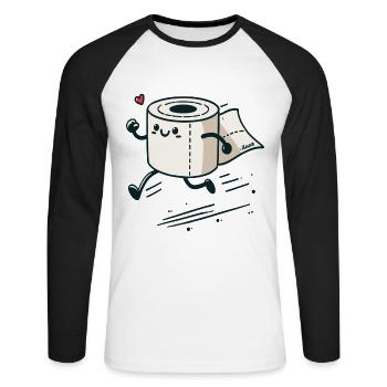 Schnelles Notfall-Toilettenpapier - Unisex Baseballshirt langarm - Weiß/Schwarz - Vorne - Nik (191cm)