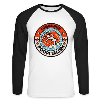 Feuilleton parodique communiste : Contre le poopitalisme - T-shirt baseball manches longues Homme - blanc/noir - Devant - Nik (191cm)
