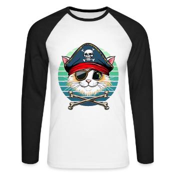 Carnaval Chat Pirate Costume Enfants Alaaf Helau - T-shirt baseball manches longues Homme - blanc/noir - Devant - Nik (191cm)