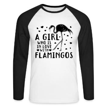 Une fille amoureuse des flamants roses - Flamingo - T-shirt baseball manches longues Homme - blanc/noir - Devant - Nik (191cm)