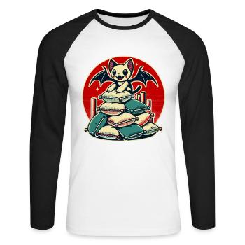Happy Bat – Sur une pile d’oreillers - T-shirt baseball manches longues Homme - blanc/noir - Devant - Nik (191cm)