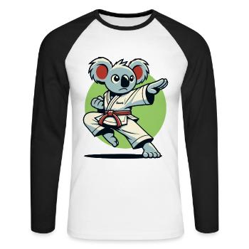 Karaté Koala – Combattant de Kung Fu - T-shirt baseball manches longues Homme - blanc/noir - Devant - Nik (191cm)