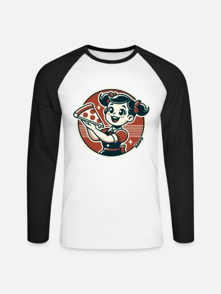 Kleines Mädchen mit Pizza - Unisex Baseballshirt langarm - Weiß/Schwarz