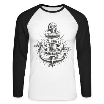 St. Pauli Anker Reeperbahn Kiez - Unisex Baseballshirt langarm - Weiß/Schwarz - Vorne - Nik (191cm)