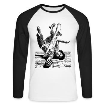 T-shirt patineur – Votre chute, votre style de vie - T-shirt baseball manches longues Homme - blanc/noir - Devant - Nik (191cm)