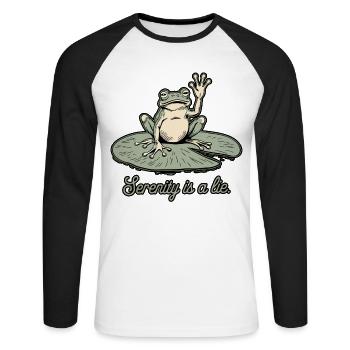 Lustiger Frosch Serenity ist ein Lügenhumor Lily Pad Design - Unisex Baseballshirt langarm - Weiß/Schwarz - Vorne - Nik (191cm)