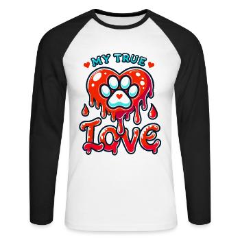 Saint-Valentin Chien Patte Coeur Propriétaire de chien Wauwau - T-shirt baseball manches longues Homme - blanc/noir - Devant - Nik (191cm)