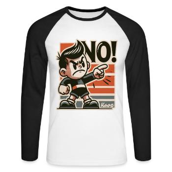 Frecher Retro Junge und Lausbube sagt Nein - Unisex Baseballshirt langarm - Weiß/Schwarz - Vorne - Nik (191cm)