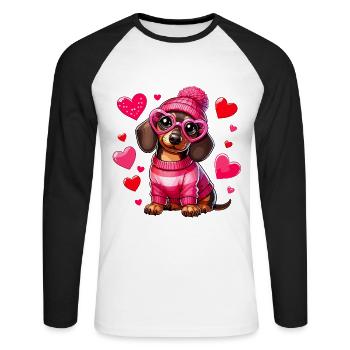 Saint-Valentin Teckel Chien En Amour Coeur Mignon - T-shirt baseball manches longues Homme - blanc/noir - Devant - Nik (191cm)