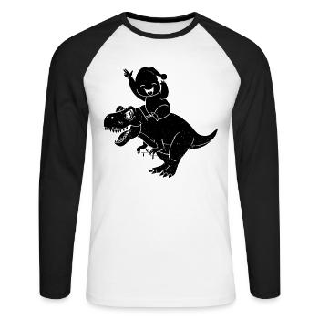 Christmas Dino Funny Dinosaur Sloth Dino - Unisex Long Sleeve Baseball T-Shirt - white/black - Front - Nik (191cm)