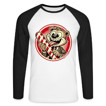 Funny animal in suit with candy cane - Unisex Long Sleeve Baseball T-Shirt - white/black - Front - Nik (191cm)