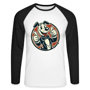 Drôle de chien rétro pouces vers le haut - T-shirt baseball manches longues Homme - blanc/noir - Devant - Nik (191cm)
