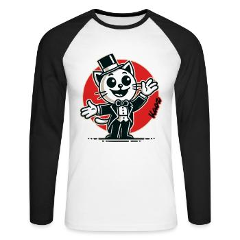 Chat hôte en smoking et chapeau haut de forme - T-shirt baseball manches longues Homme - blanc/noir - Devant - Nik (191cm)