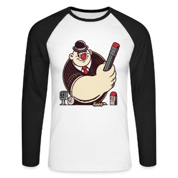 Dessin animé rétro homme avec un gros stylo - T-shirt baseball manches longues Homme - blanc/noir - Devant - Nik (191cm)