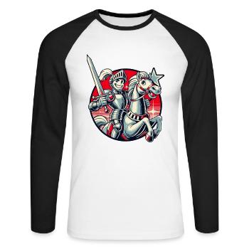 Medieval knight on his horse - Unisex Long Sleeve Baseball T-Shirt - white/black - Front - Nik (191cm)