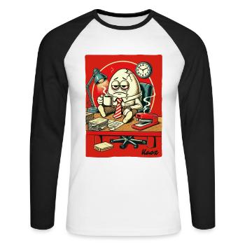 Müdes Büro-Ei mit Kaffee - Unisex Baseballshirt langarm - Weiß/Schwarz - Vorne - Nik (191cm)