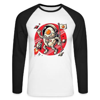 Oeuf d’astronaute avec fusée dans l’espace avec planète - T-shirt baseball manches longues Homme - blanc/noir - Devant - Nik (191cm)