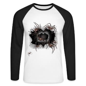 Halloween Araignées Animaux Araignée Phobie Panique - T-shirt baseball manches longues Homme - blanc/noir - Devant - Nik (191cm)