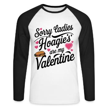 Désolé mesdames Hoagie’s sont ma Saint-Valentin - T-shirt baseball manches longues Homme - blanc/noir - Devant - Nik (191cm)