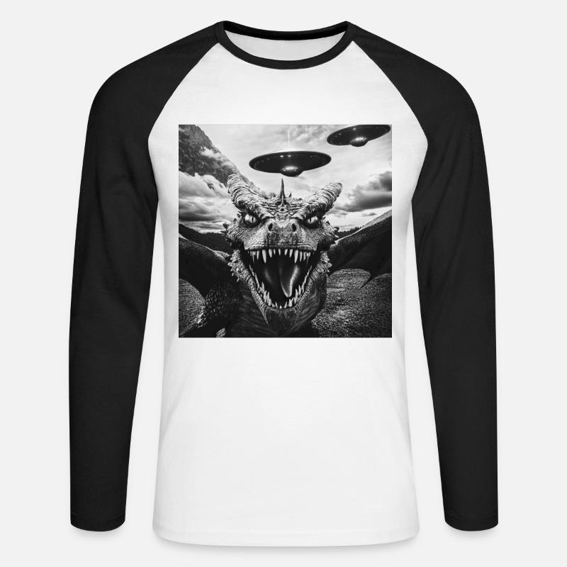 Drachen - Unisex Baseballshirt langarm - Weiß/Schwarz