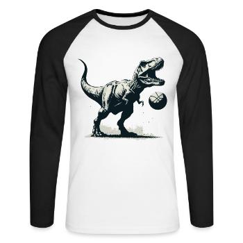 T-rex Basketball Player Dinosaur Sports Dino - Unisex Long Sleeve Baseball T-Shirt - white/black - Front - Nik (191cm)